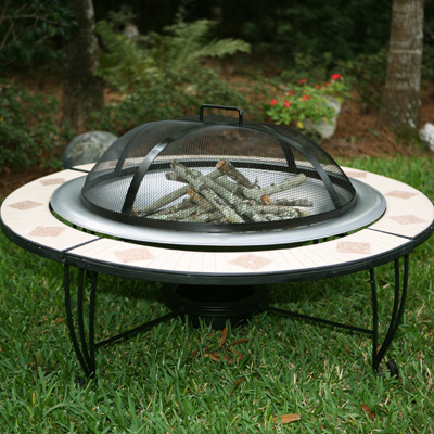 WOODLAND DIRECT™ Mosaic Tile Stainless Steel Fire Pit - Turn your patio into a cozy outdoor living room with this 30" Stainless Steel Fire Pit with a decorative mosaic tile tabletop. Fire pit has total diameter of 45" and height of 21.5".